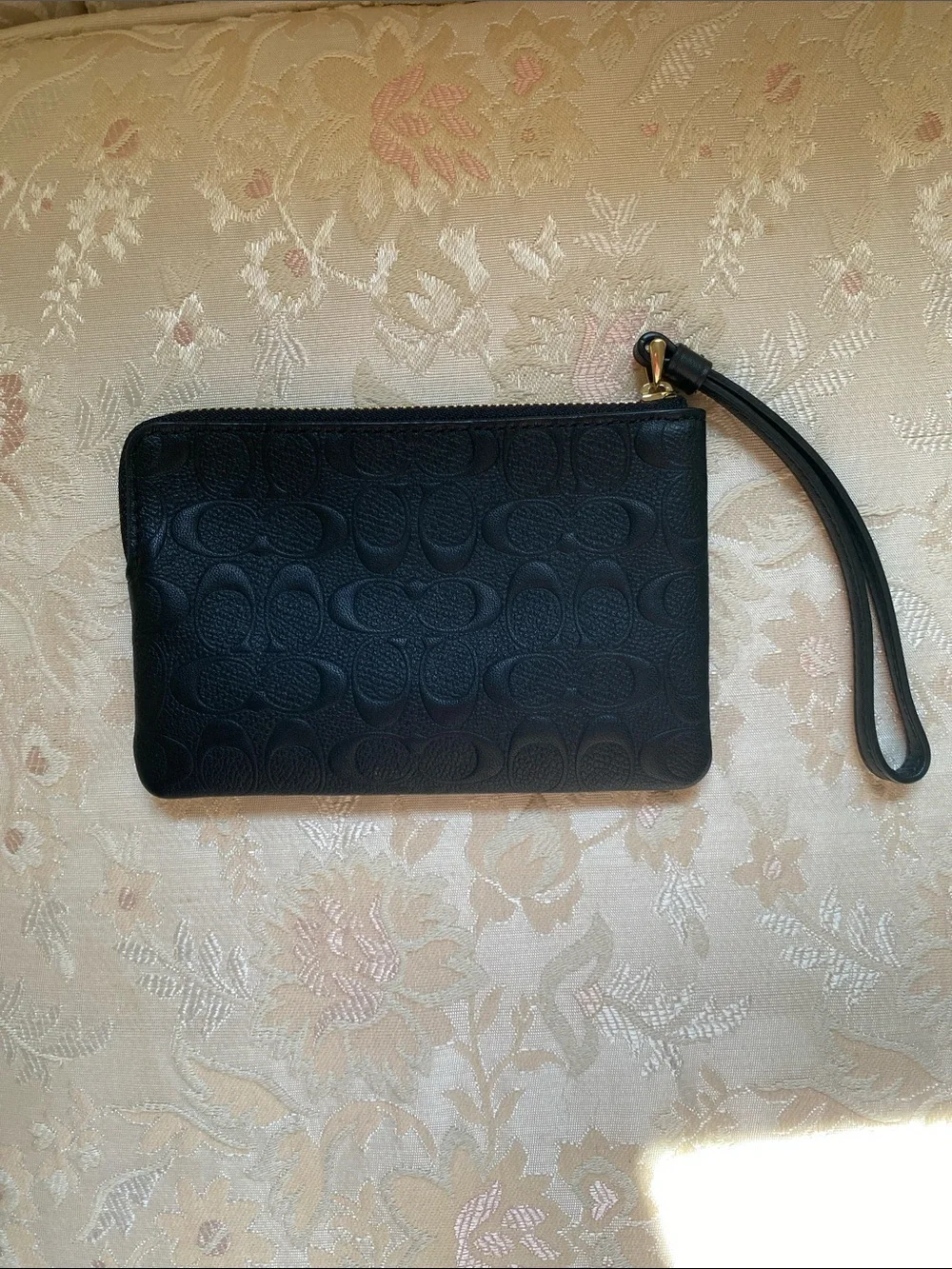 Coach Black Embossed Signature Wristlet with Gold Hardware